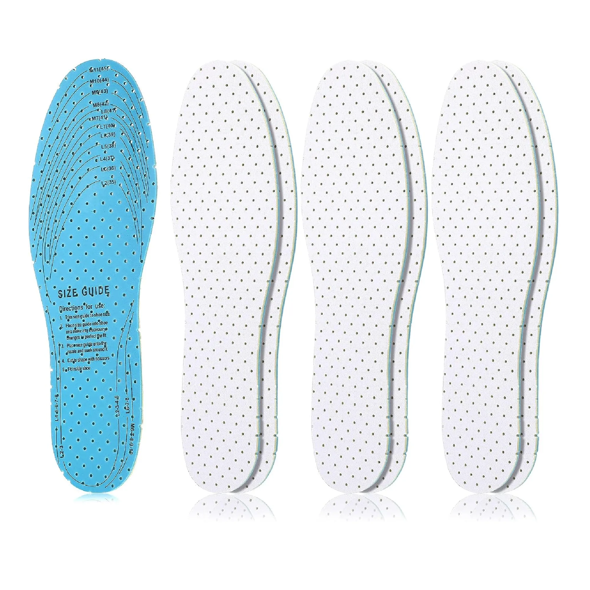 3 Pairs Breathable Shoe Insoles Inserts Ultra Soft Cushioning Walking Comfort Insoles Double Layer Latex Foam Perforated Insoles Replacement Insoles for Men 7-11 Woman 2-8 (White)