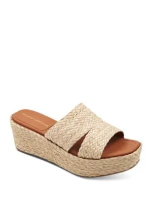 ANDRE ASSOUS Womens Beige Raffia 1-1/2" Platform Braided Padded Selena Square Toe Wedge Slip On Espadrille Shoes