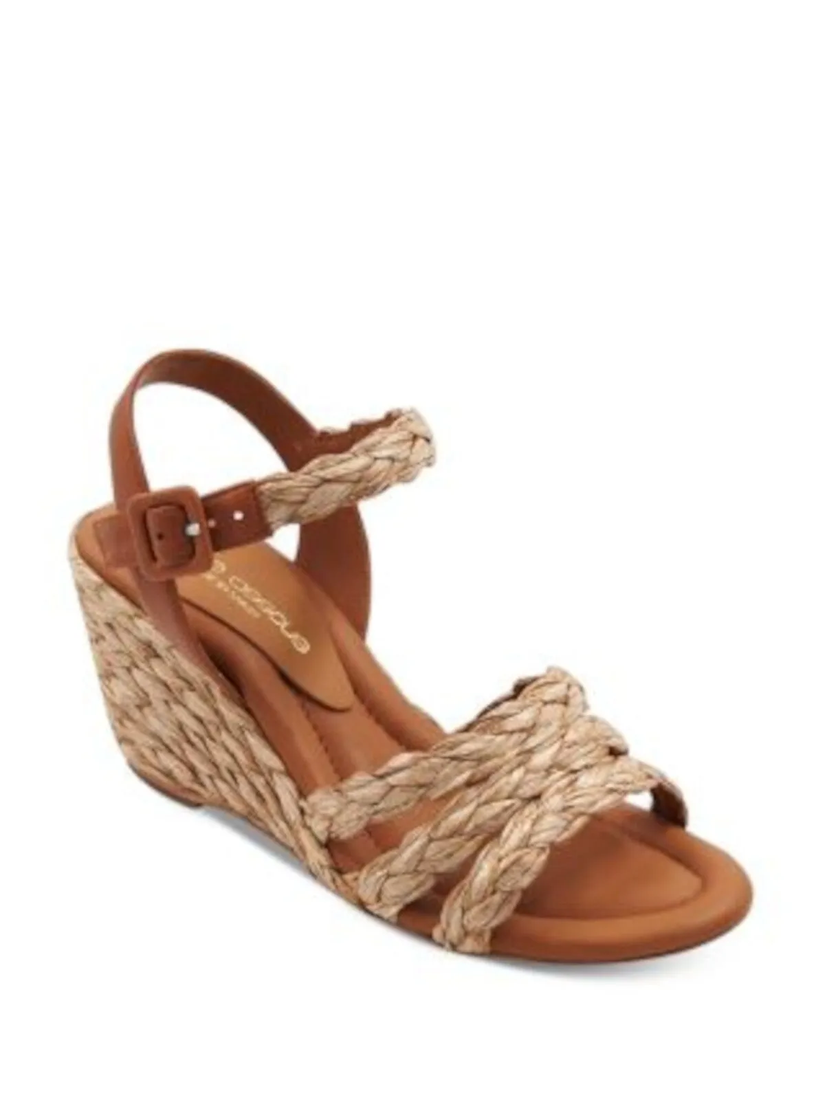 ANDRE ASSOUS Womens Beige Raffia Ankle Strap Padded Milena Open Toe Wedge Buckle Espadrille Shoes