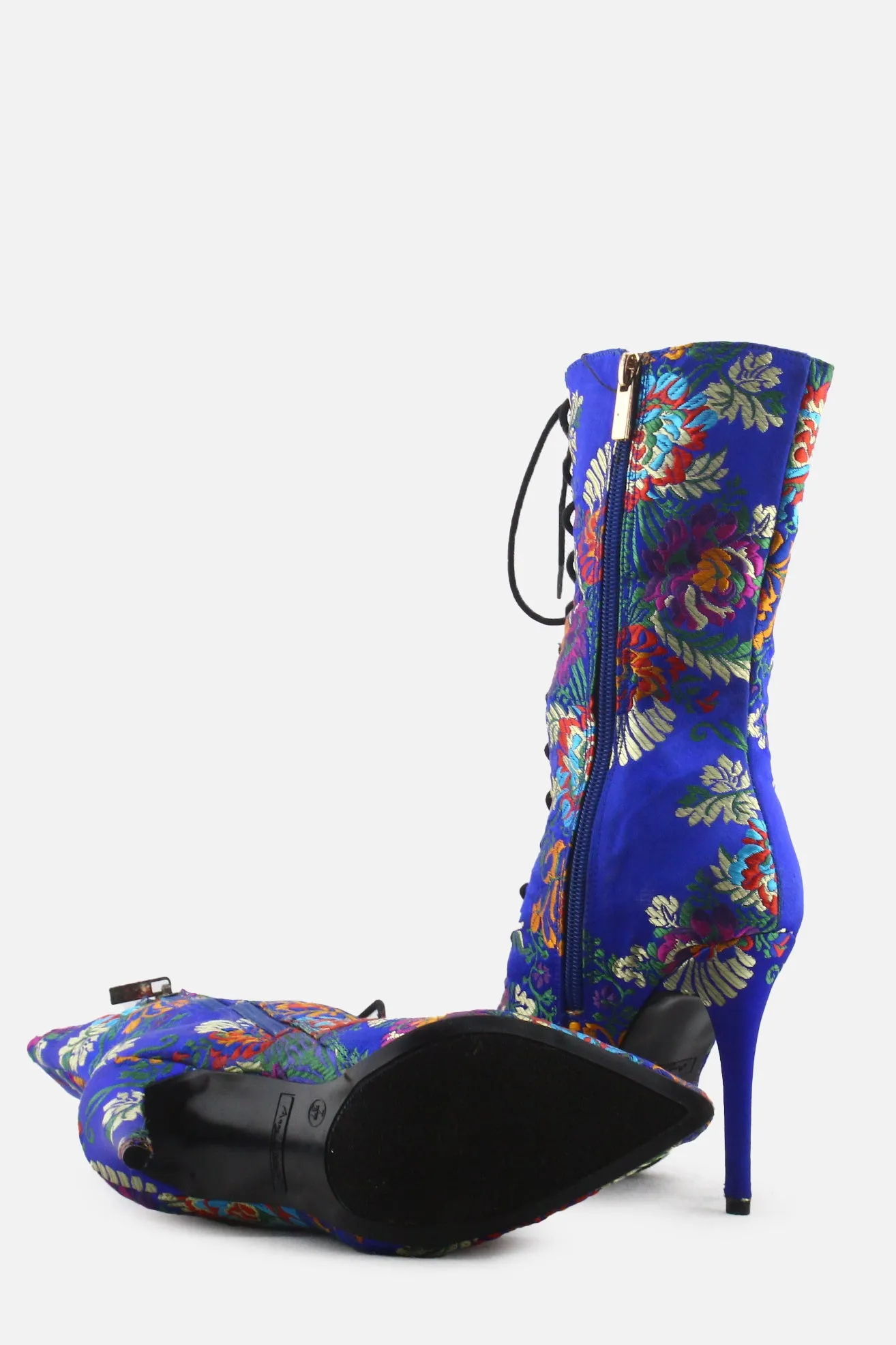 Anne Michelle Zipper Laces Stilettos Heels Ankle Boots | Textile