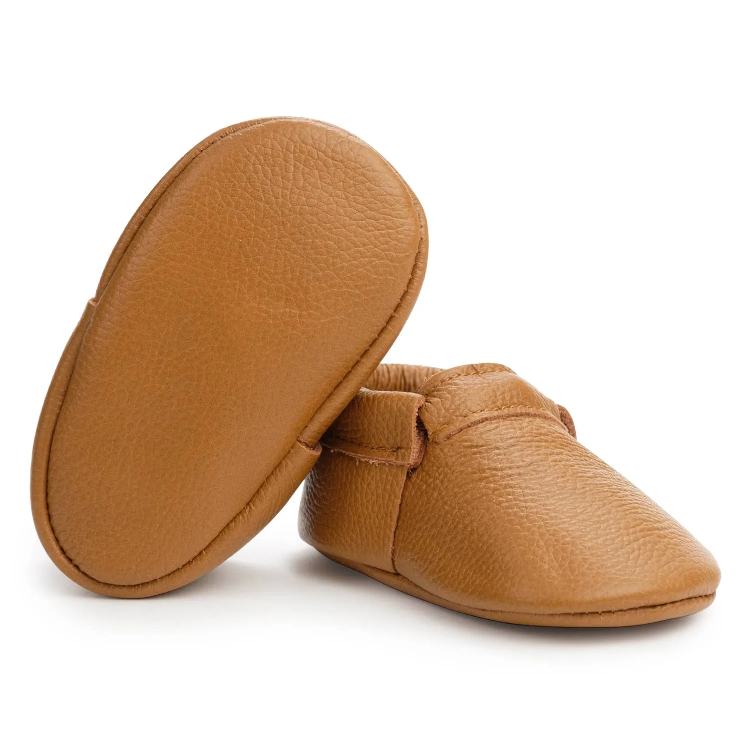 BA - Fringeless Baby Moccasins - Leather Baby Shoes (Brown)