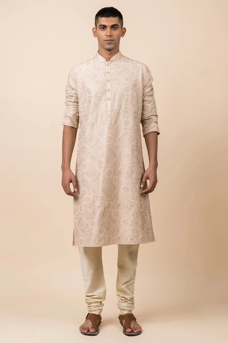 Beige Kurta Set With All Over Aari Work