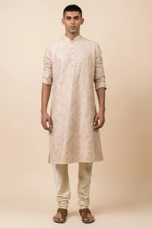 Beige Kurta Set With All Over Aari Work