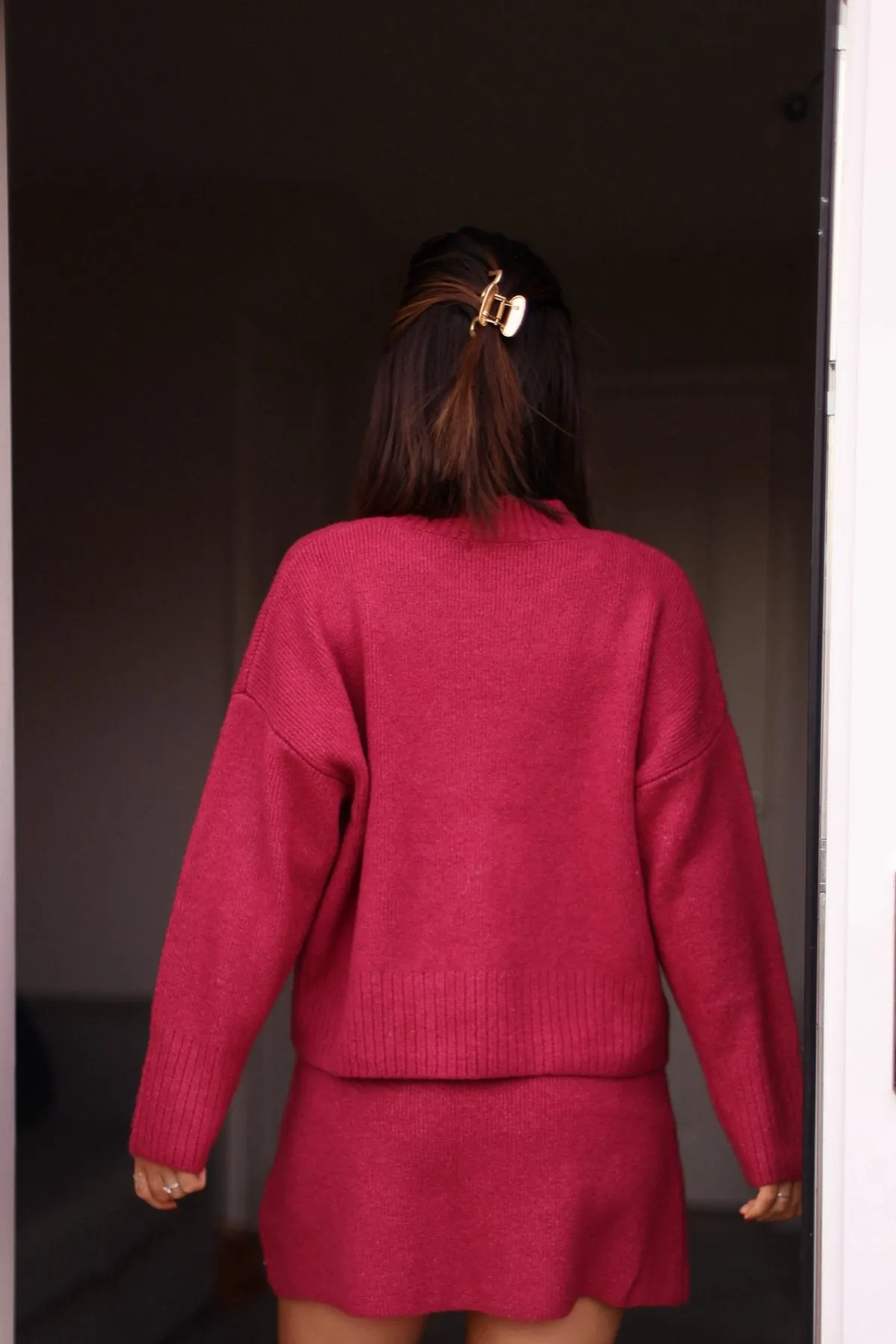 Berry Ribbed Mock Neck Sweater