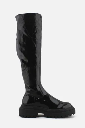 Bershka Zipper Thigh High Boots | 100% Synthetic Leather