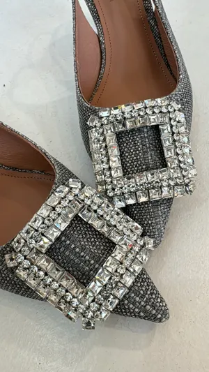 Bibi Lou Grey Raffia Crystal Slingback