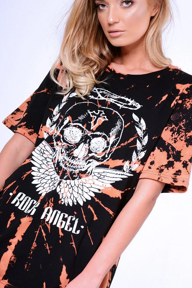 Black Acid Wash Tie Dye 'Rock Angel' T-Shirt Dress - Thea