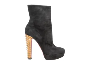 Black Christian Louboutin Suede Spike Heel Ankle Boots Size 41.5