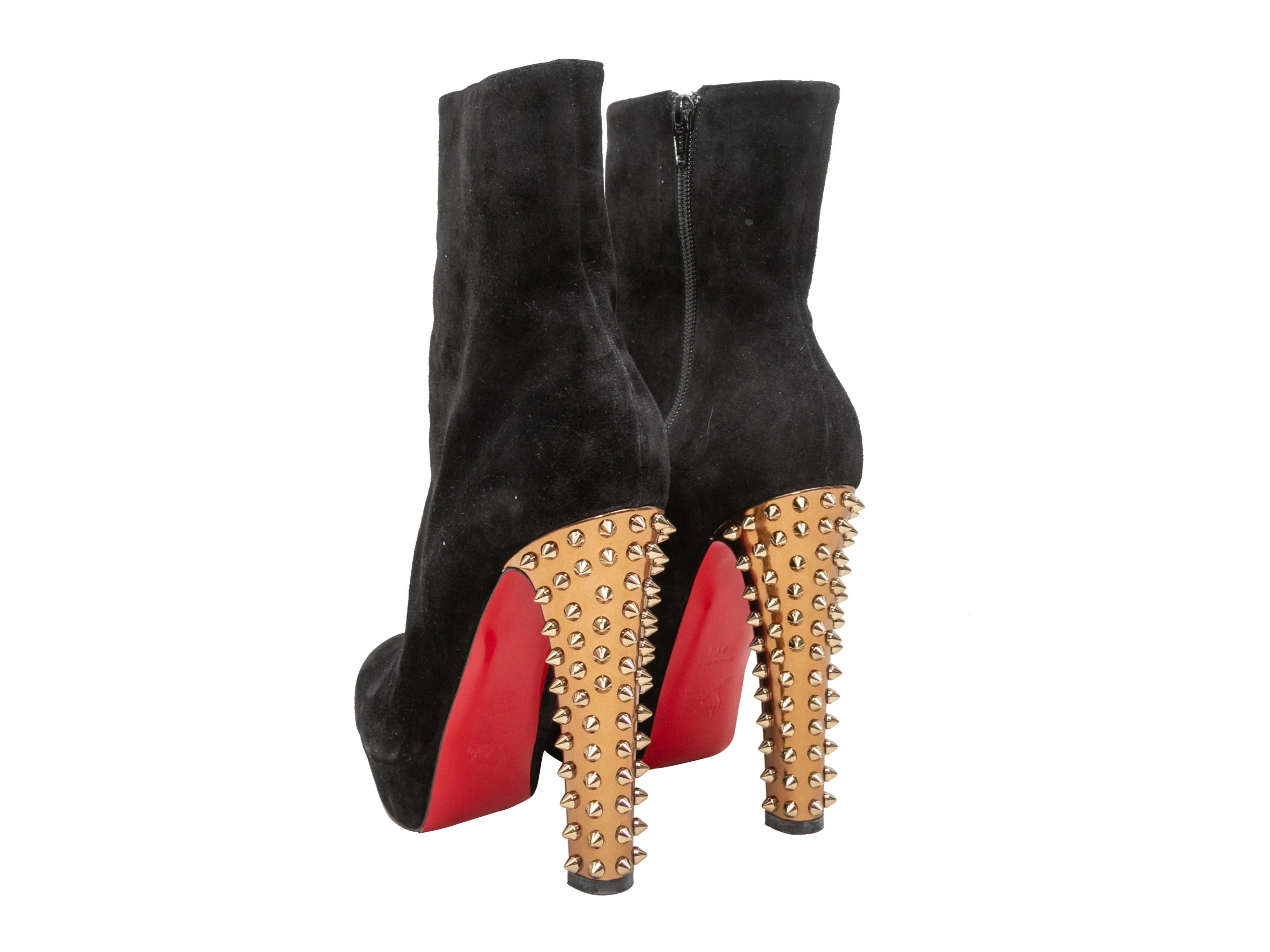 Black Christian Louboutin Suede Spike Heel Ankle Boots Size 41.5