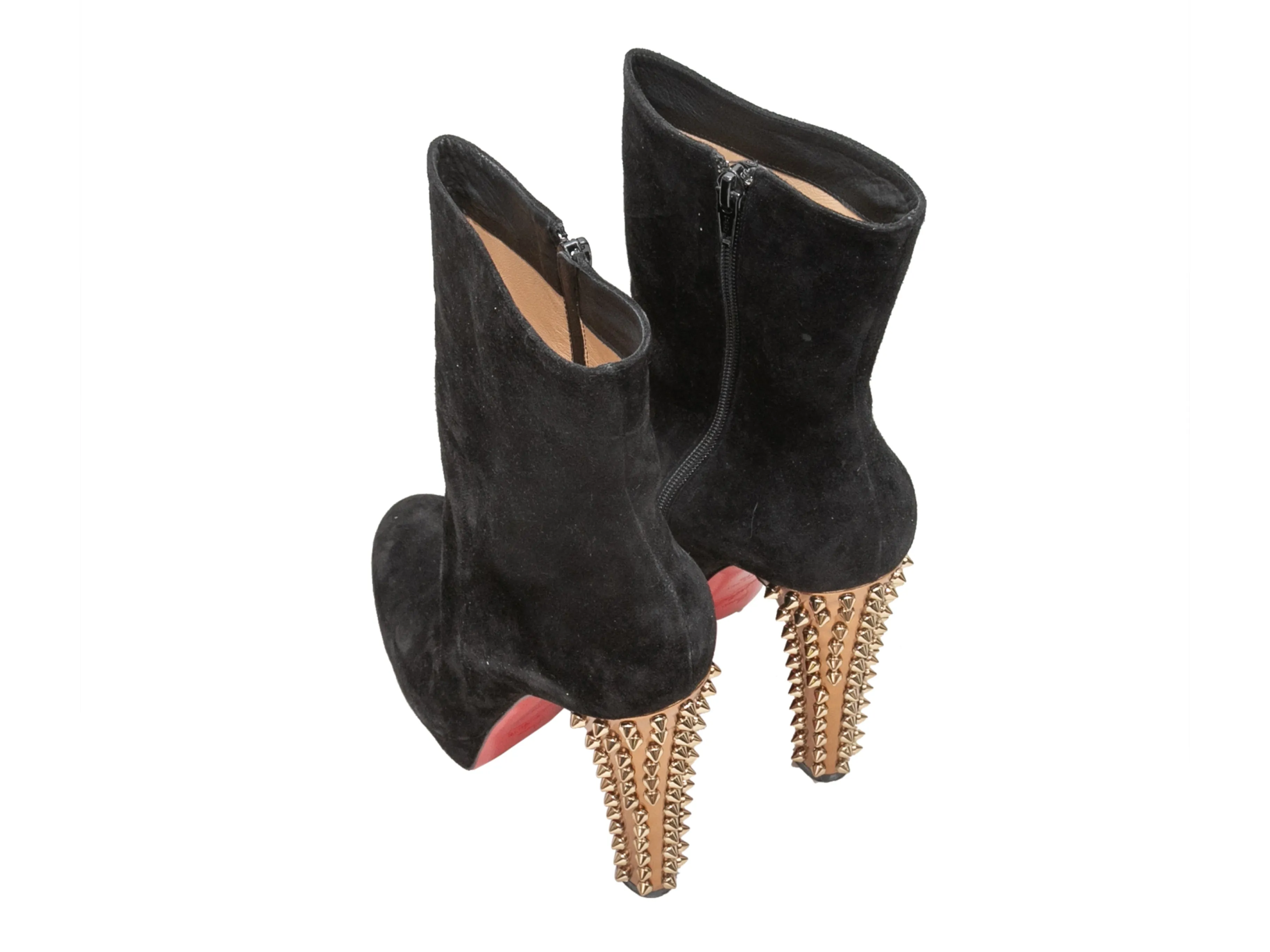 Black Christian Louboutin Suede Spike Heel Ankle Boots Size 41.5