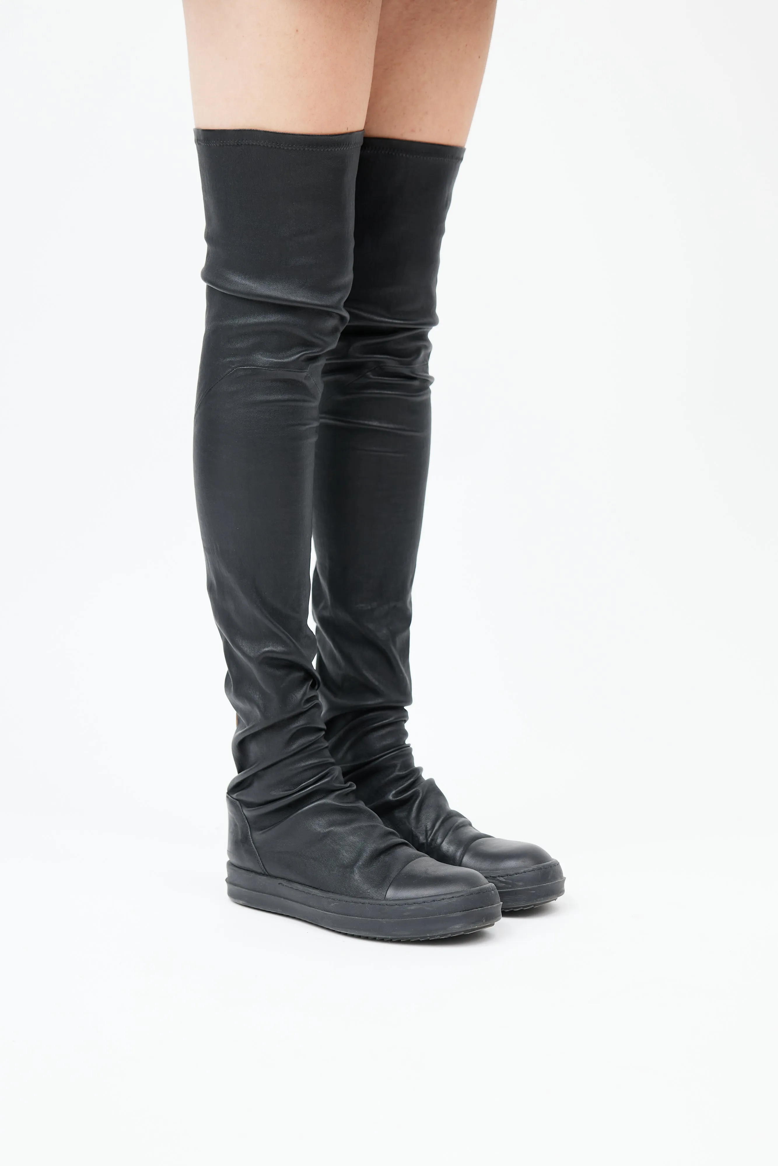 Black Leather Thigh High Boot