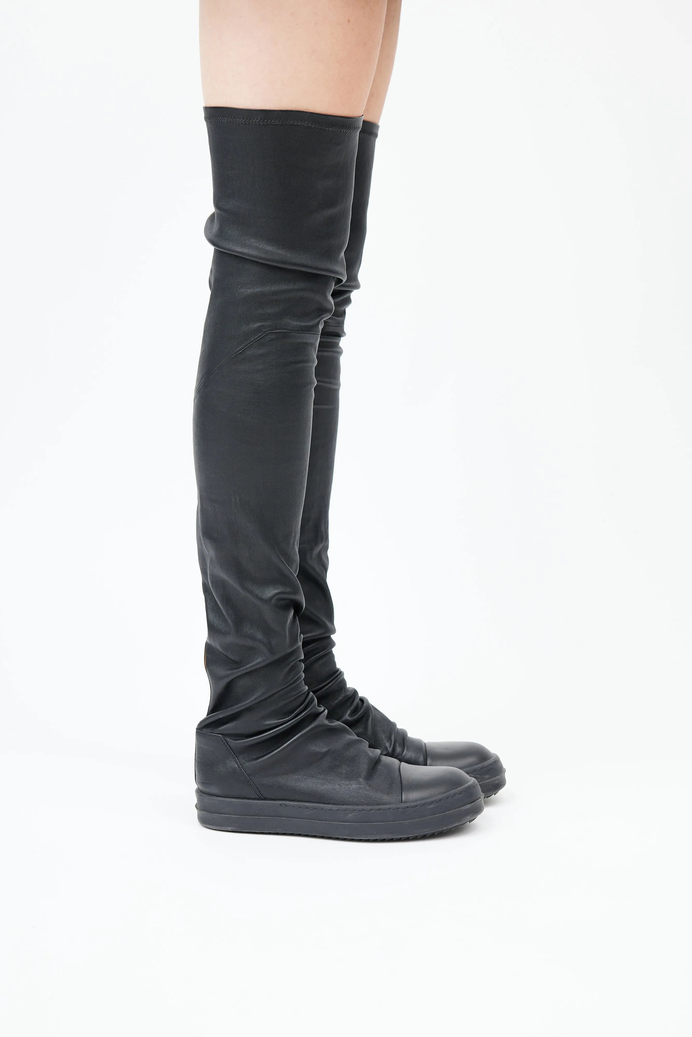 Black Leather Thigh High Boot