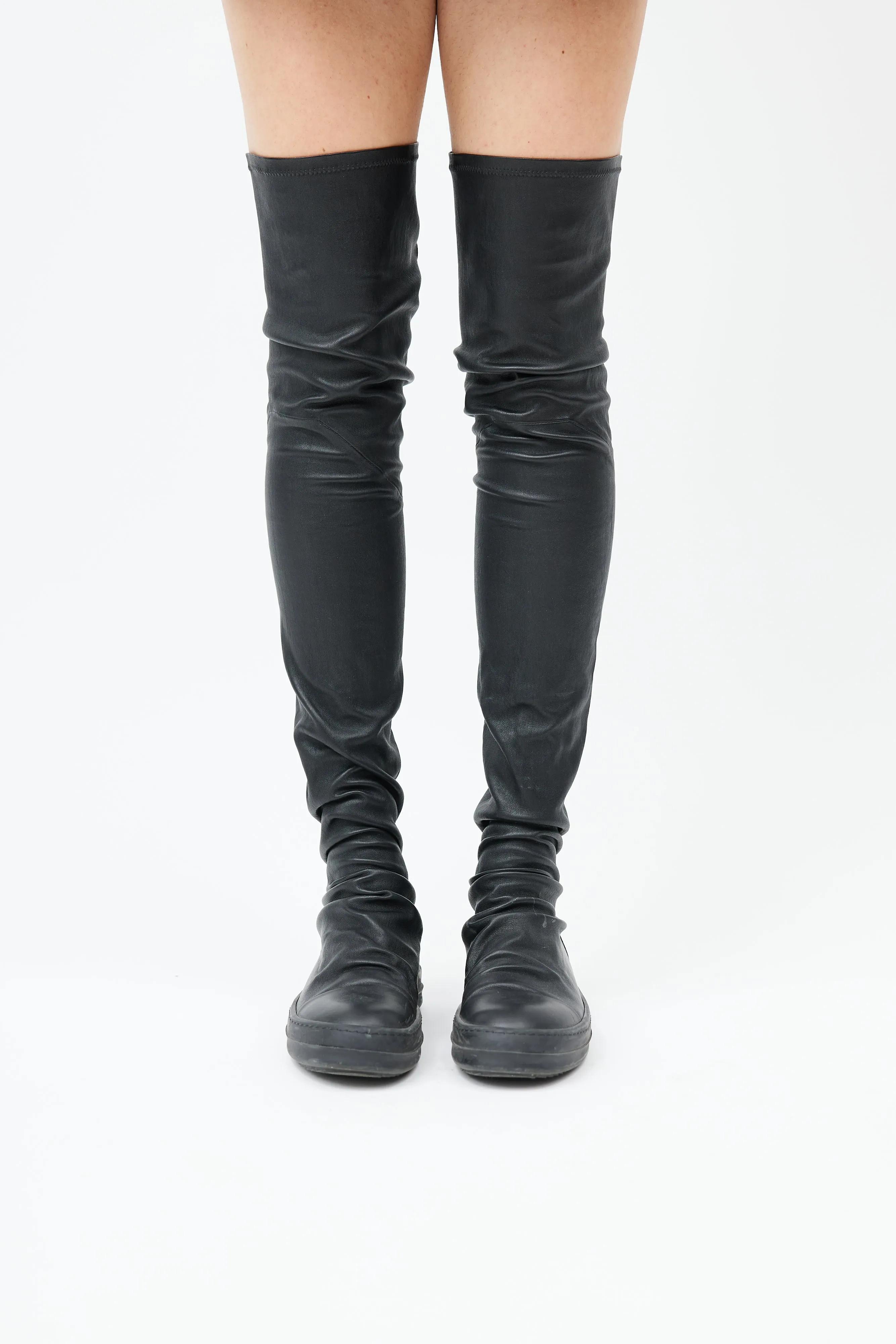 Black Leather Thigh High Boot