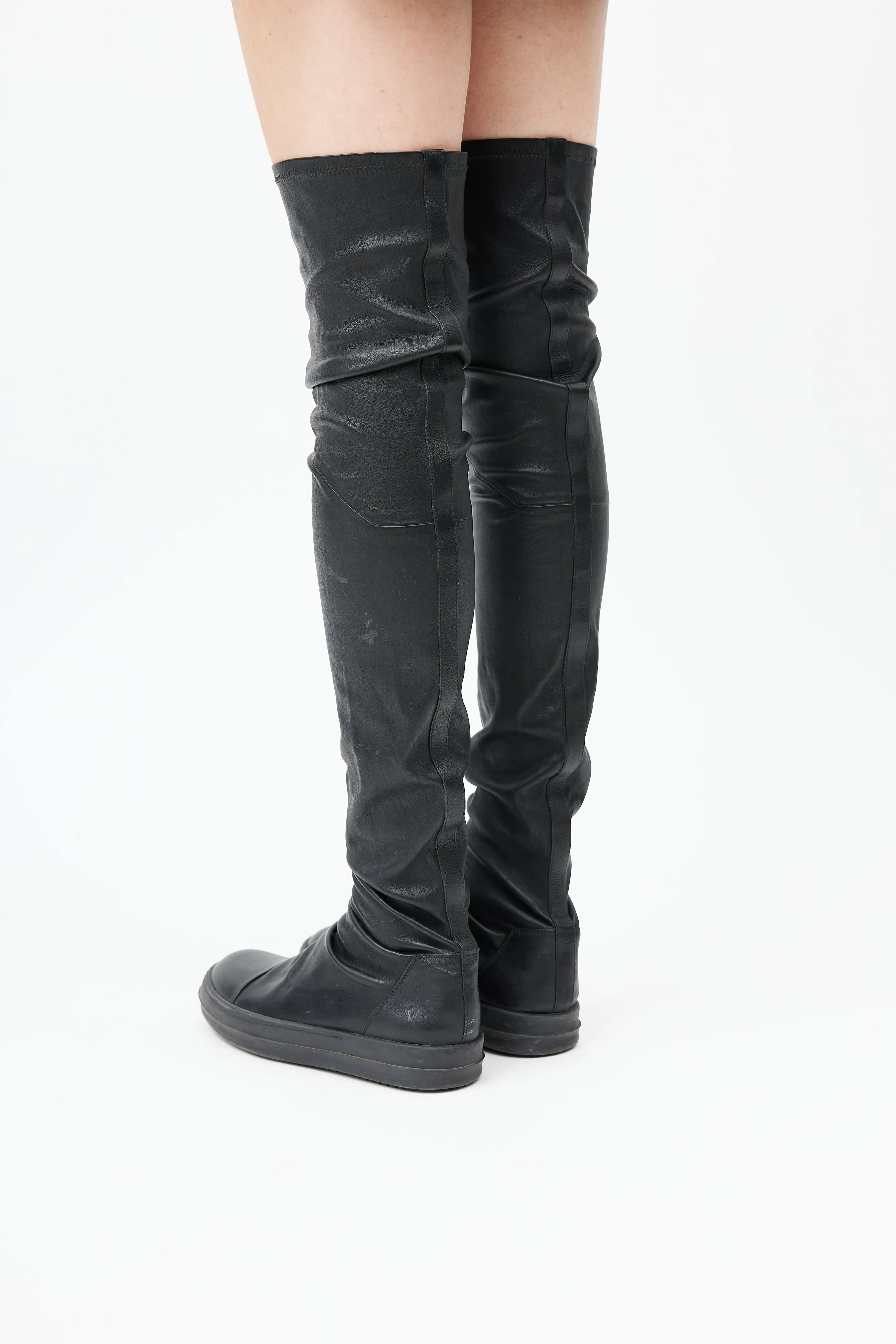 Black Leather Thigh High Boot