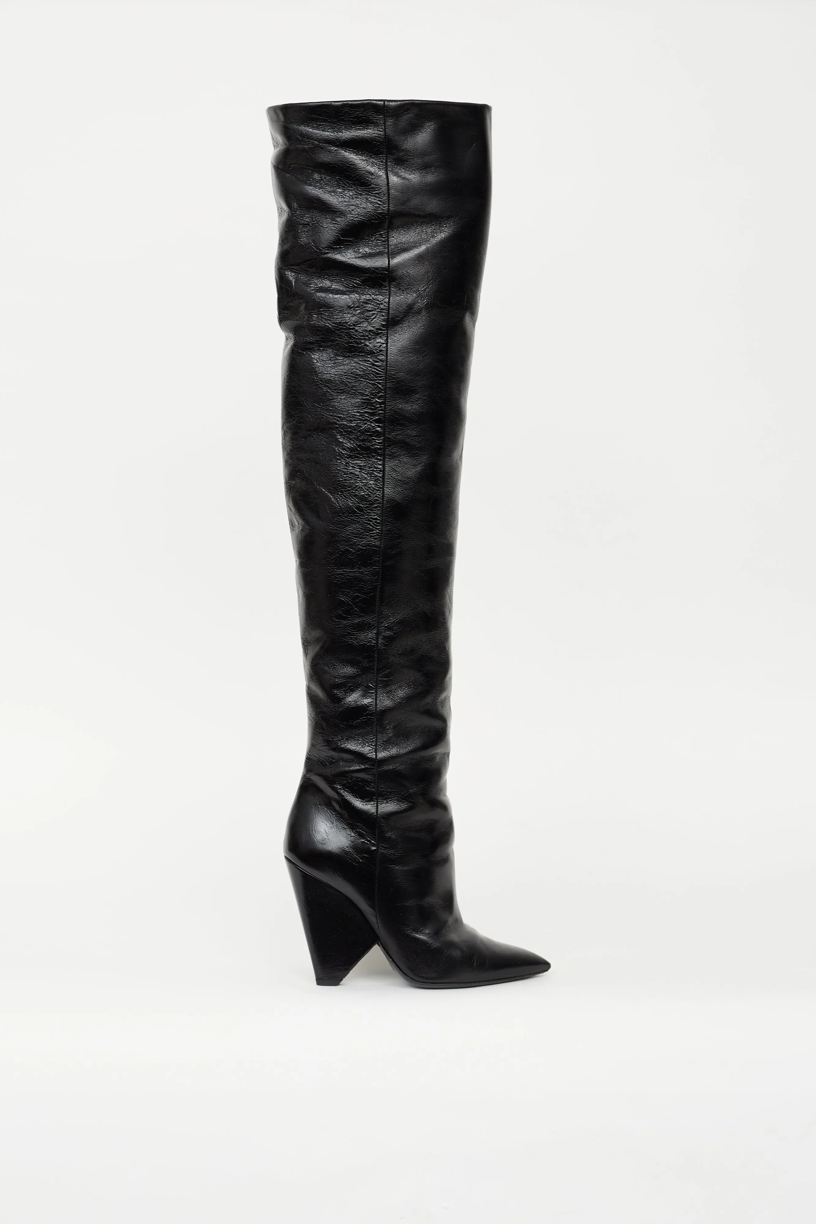 Black Leather Thigh High Nikki Boot