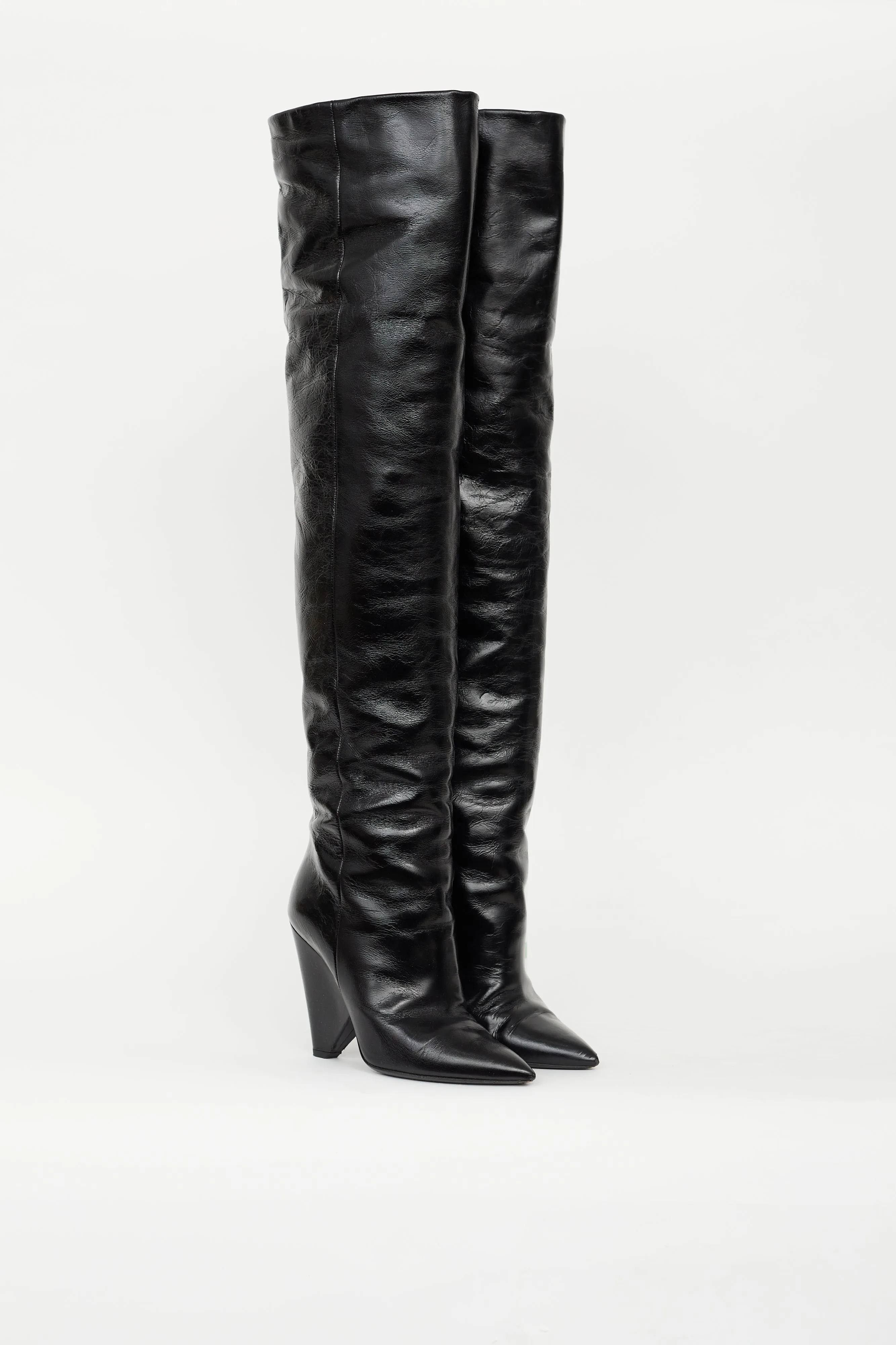 Black Leather Thigh High Nikki Boot