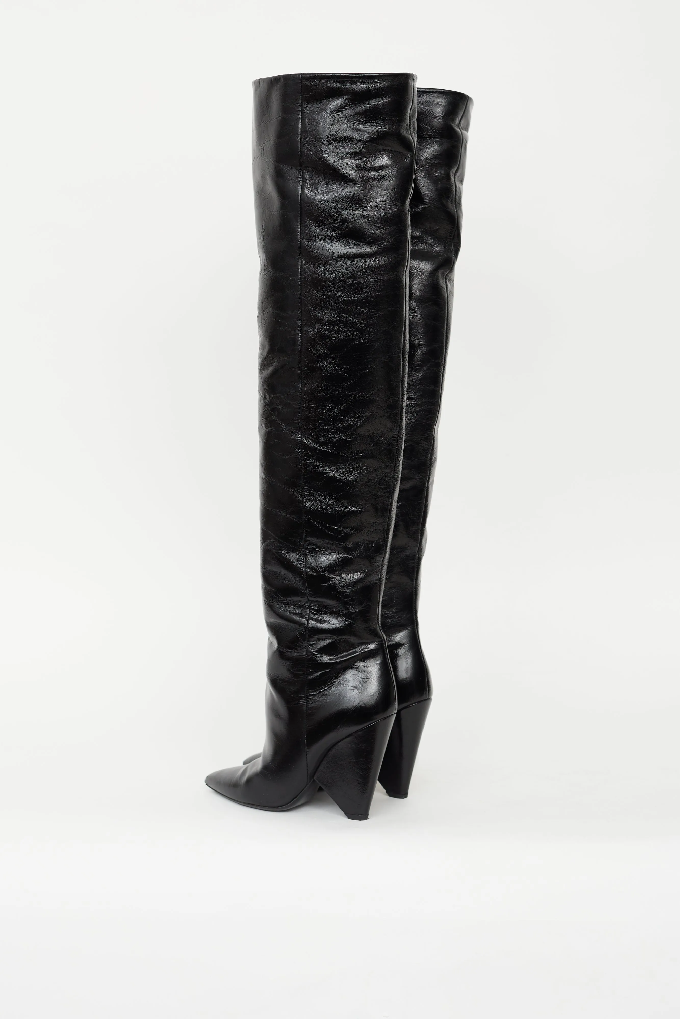 Black Leather Thigh High Nikki Boot