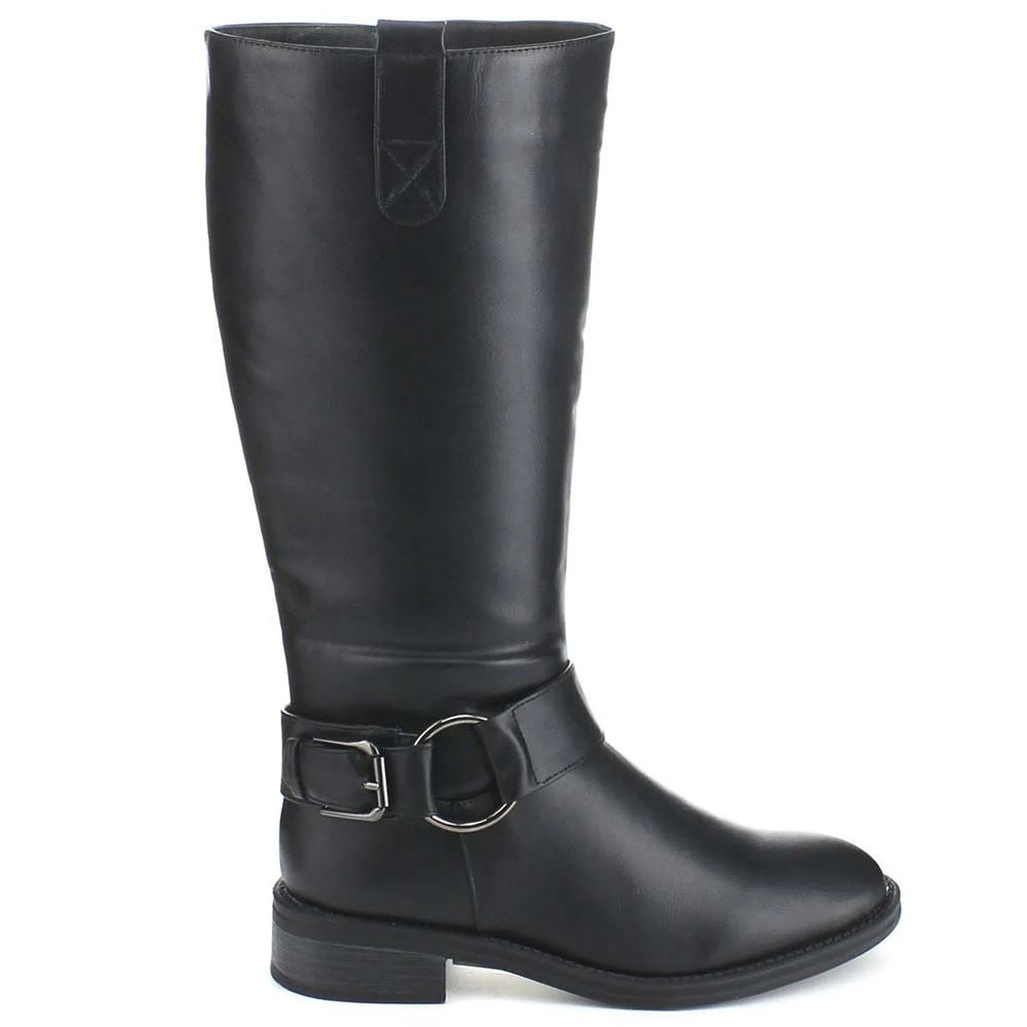 Black Riding Ankle Strap Knee-high Women's Vegan Boots