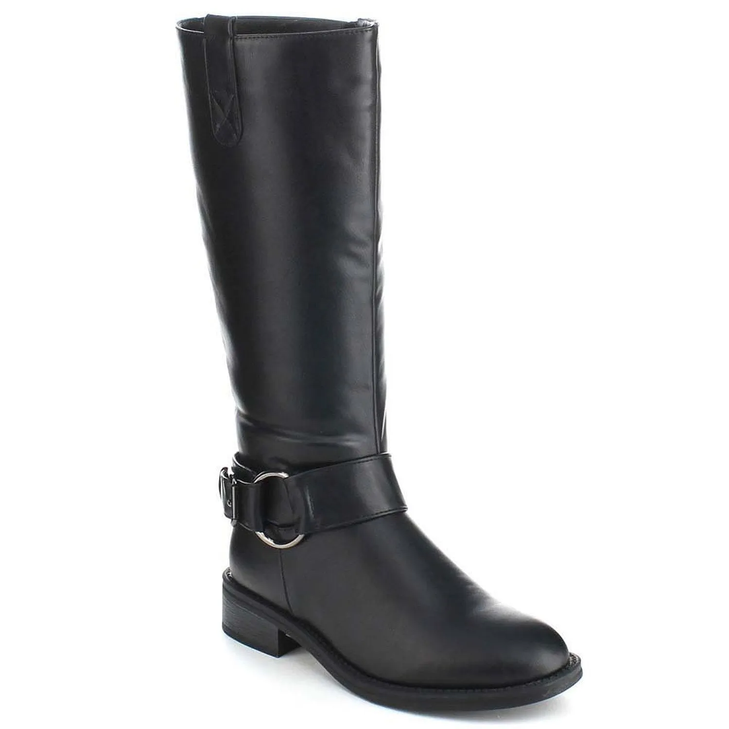 Black Riding Ankle Strap Knee-high Women's Vegan Boots