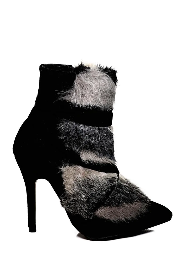 Black Stiletto Ankle Boots With Faux Fur Detail