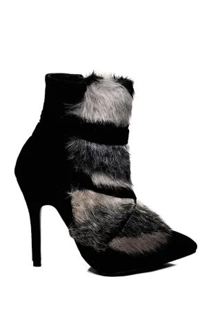 Black Stiletto Ankle Boots With Faux Fur Detail