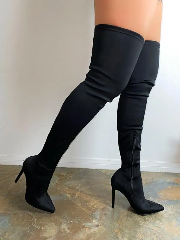 Black Thigh High Stiletto Boots