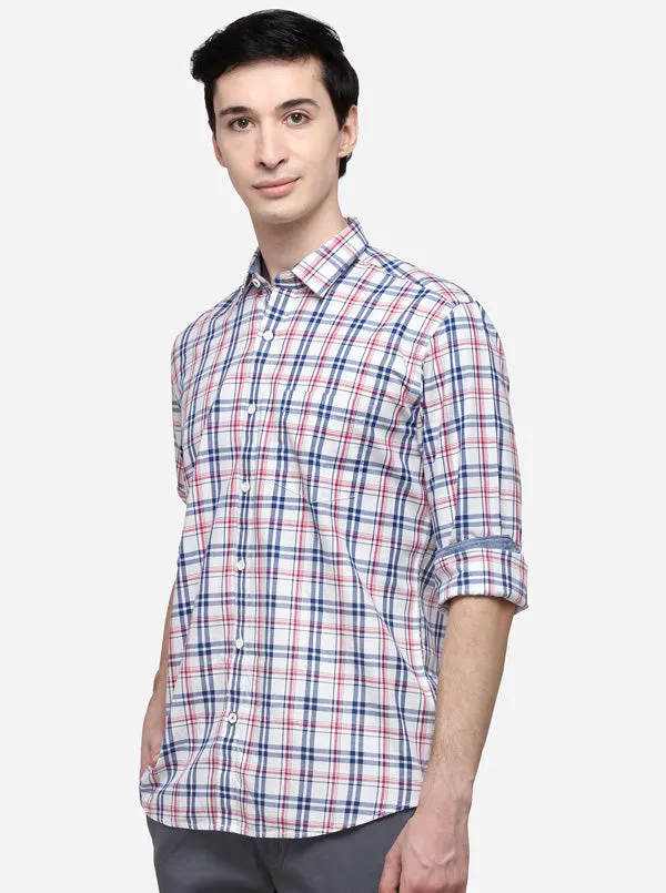 Blue & Red Slim Fit Checked Casual Shirt | Greenfibre