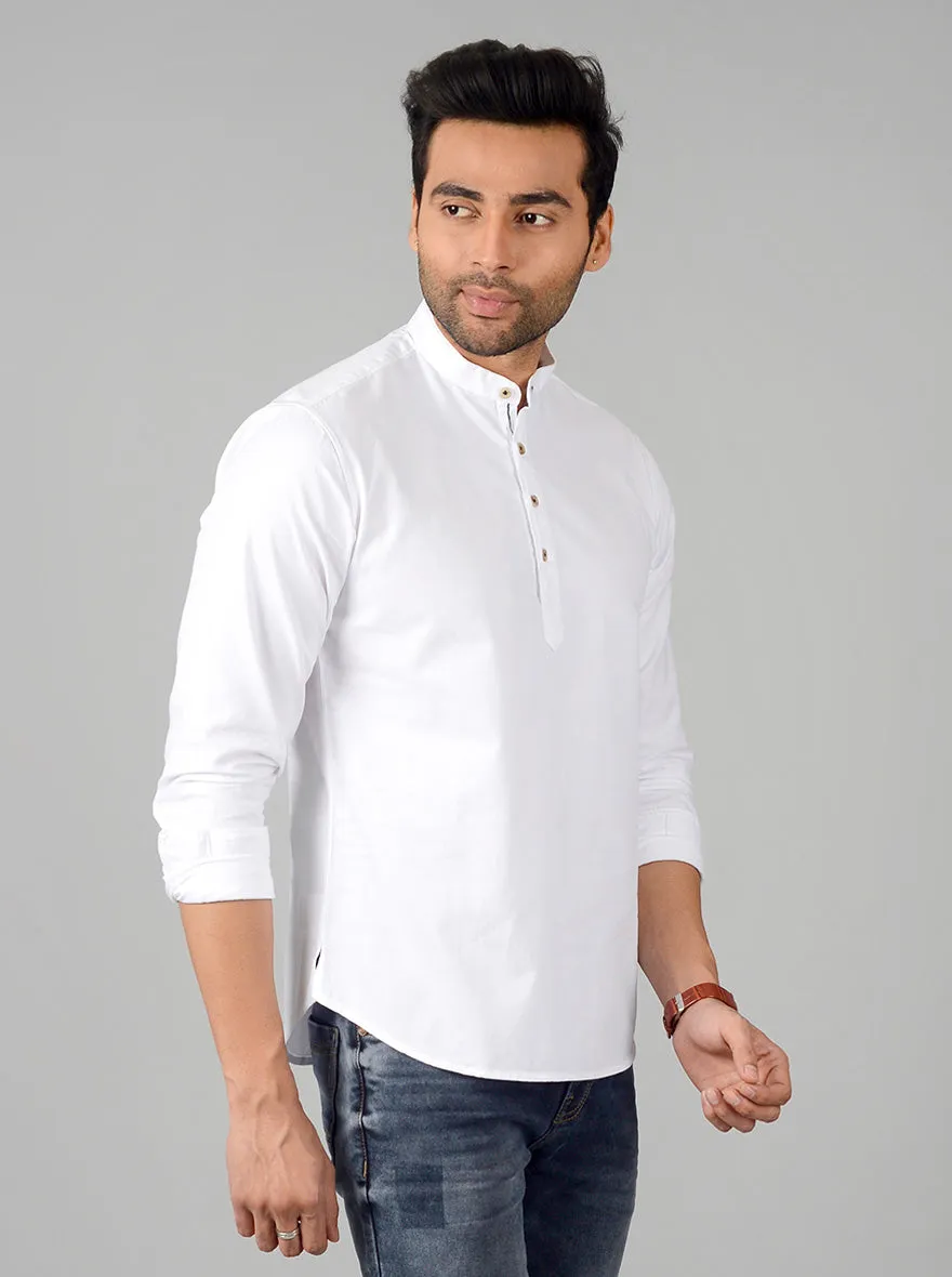 Bright White Solid Slim Fit Short Kurta | Greenfibre