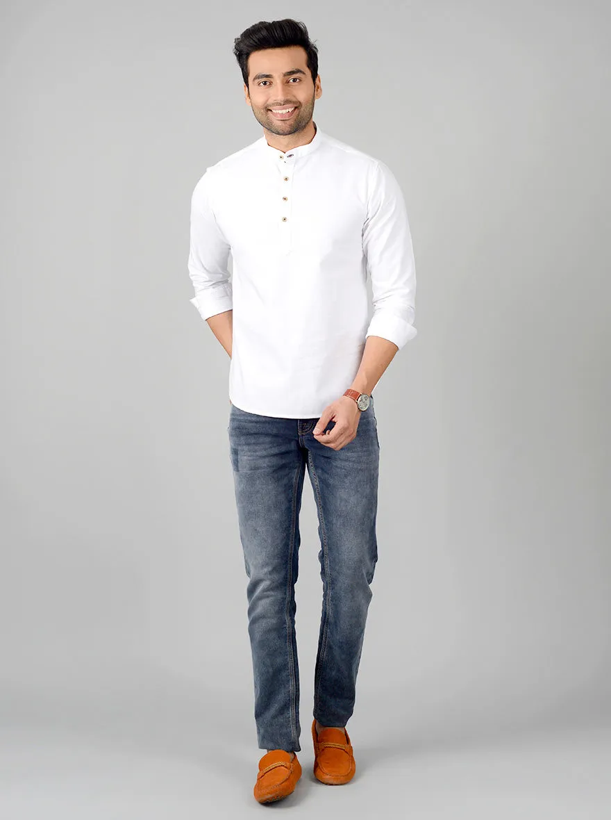 Bright White Solid Slim Fit Short Kurta | Greenfibre