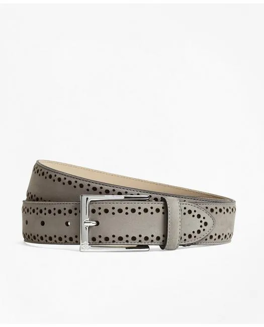 Brooks Brothers Men's 1818 Perforated Stitch Suede Belt Grey