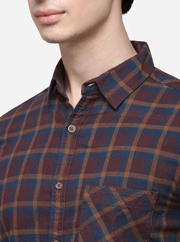 Brown Slim Fit Checked Casual Shirt | Greenfibre