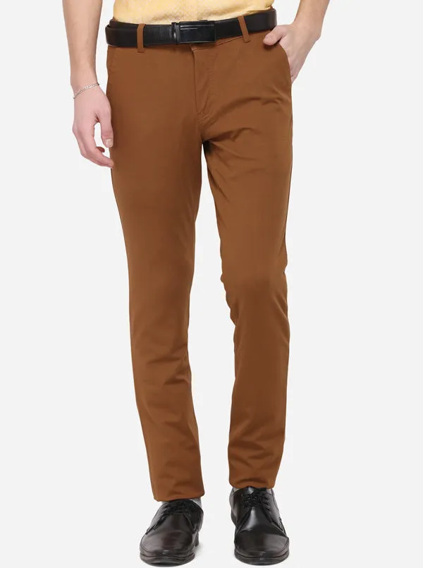 Brown Solid Slim Fit Club Wear Trouser | JB Studio