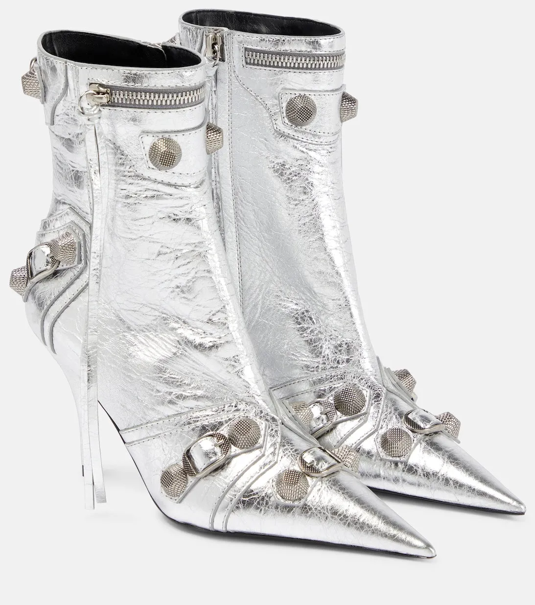 Cagole Balenciaga leather ankle boots, silver