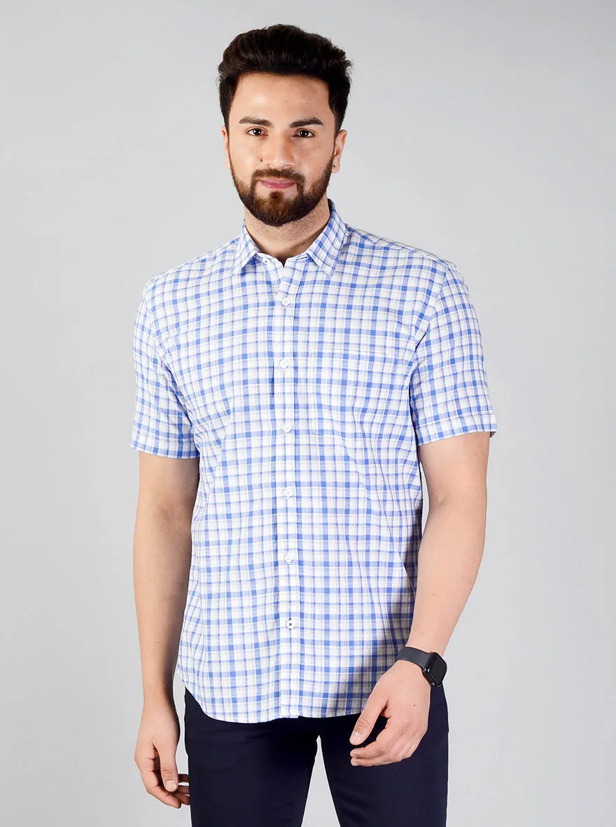 Campunula Blue Checked Slim Fit Casual Shirt | JadeBlue