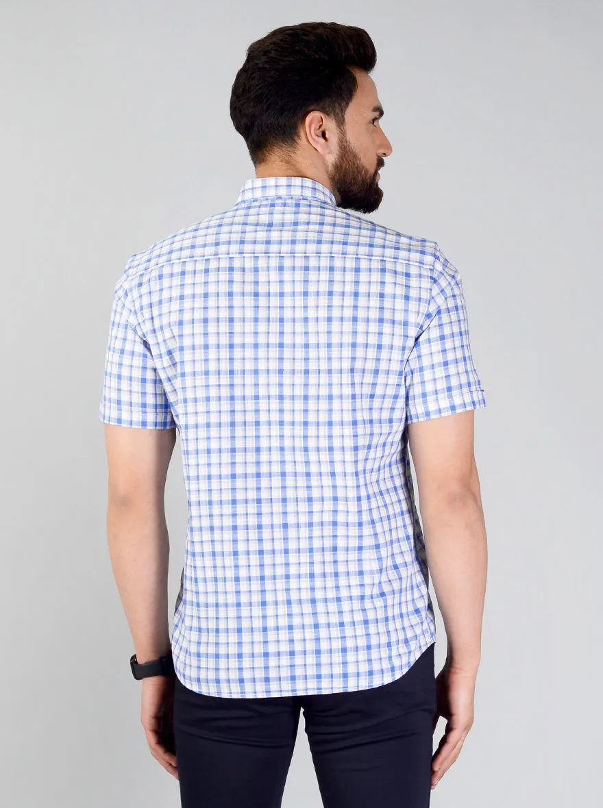 Campunula Blue Checked Slim Fit Casual Shirt | JadeBlue