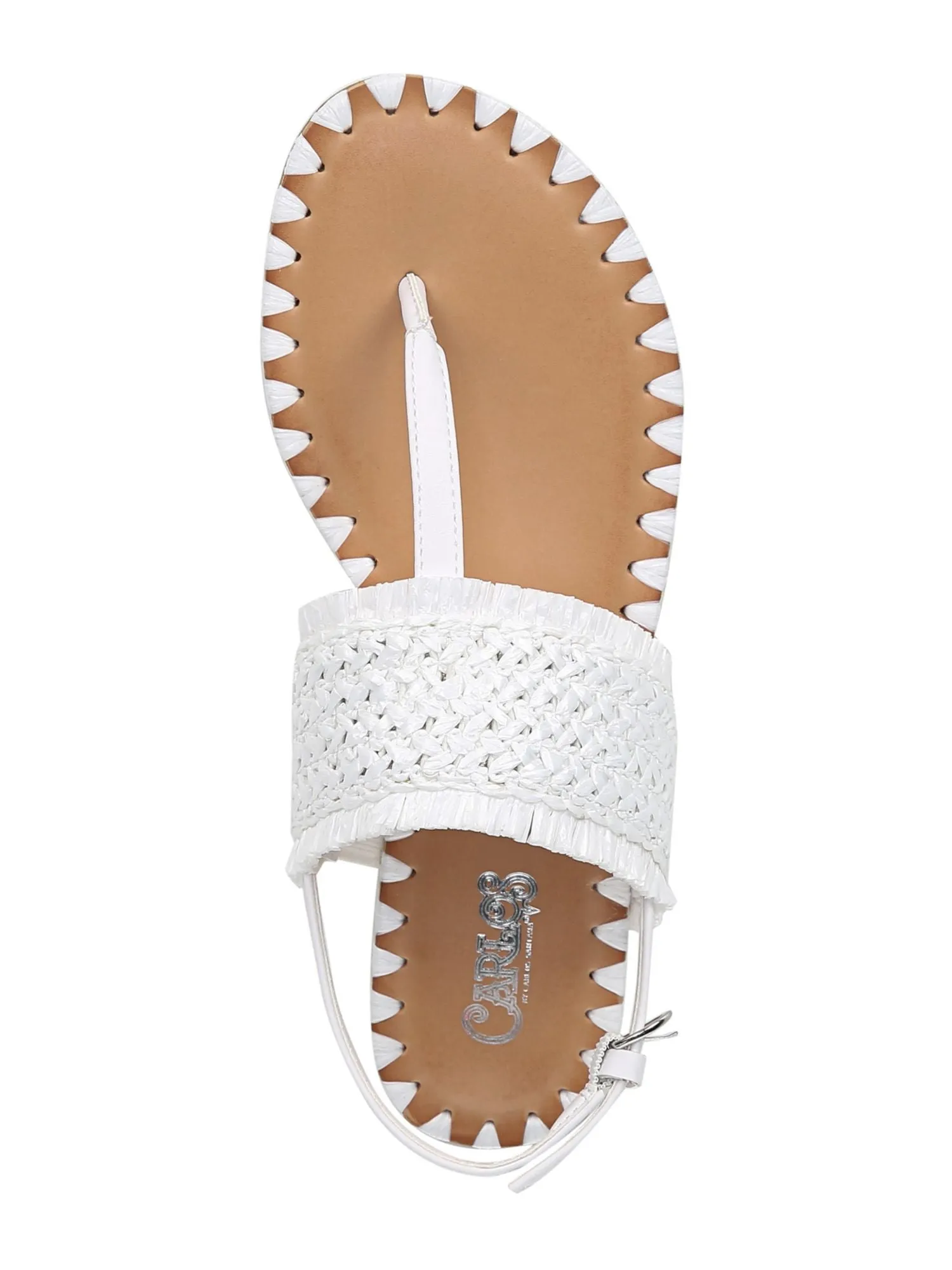 CARLOS BY CARLOS SANTANA Womens White Woven Raffia Accents Adjustable Strap Cushioned Jayne Round Toe Buckle Slingback Sandal M