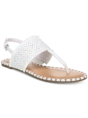 CARLOS BY CARLOS SANTANA Womens White Woven Raffia Accents Adjustable Strap Cushioned Jayne Round Toe Buckle Slingback Sandal M