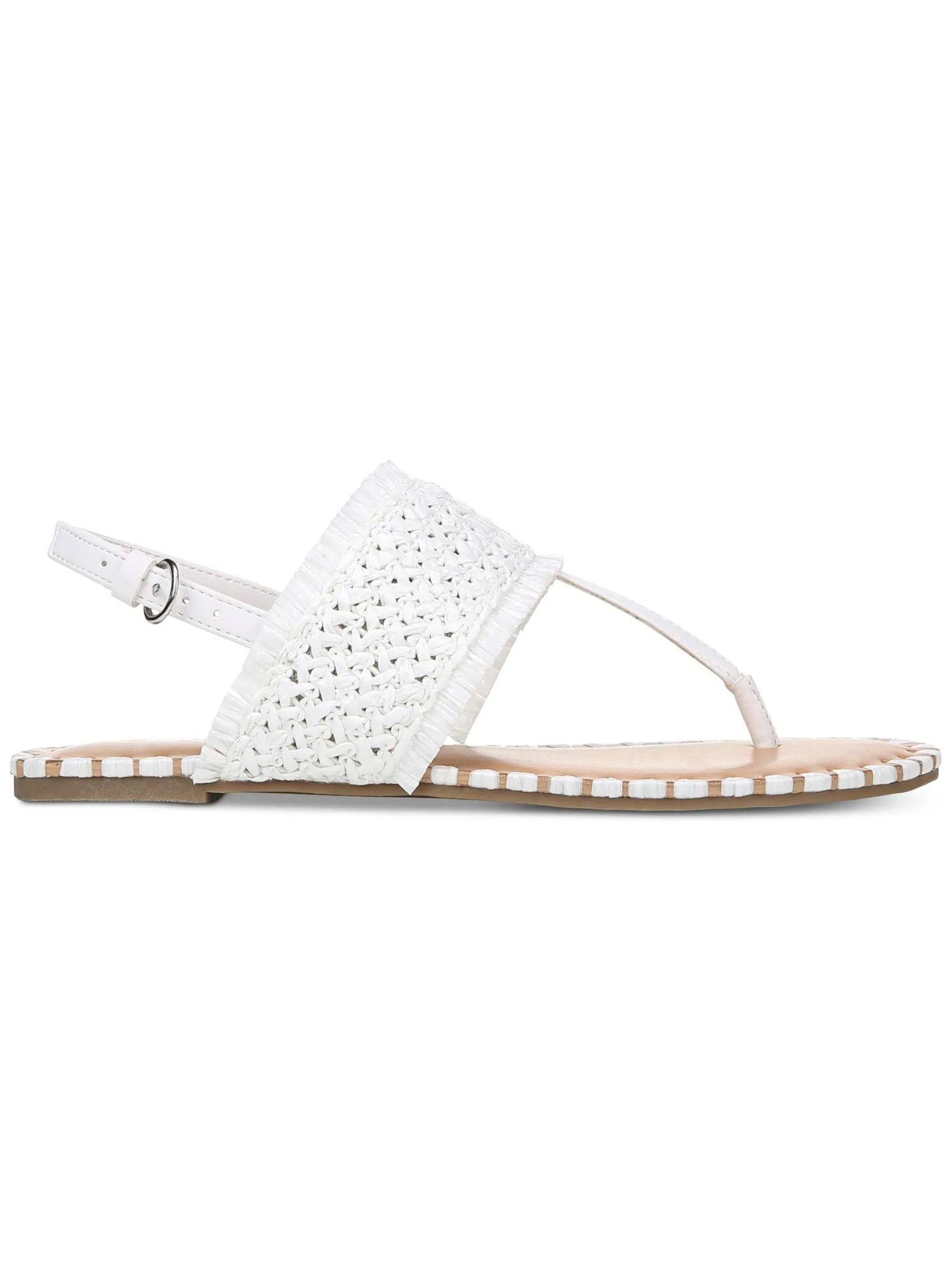 CARLOS BY CARLOS SANTANA Womens White Woven Raffia Accents Adjustable Strap Cushioned Jayne Round Toe Buckle Slingback Sandal M