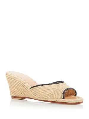 CARRIE FORBES Womens Beige Raffia Padded Woven Nador Round Toe Wedge Slip On Heeled