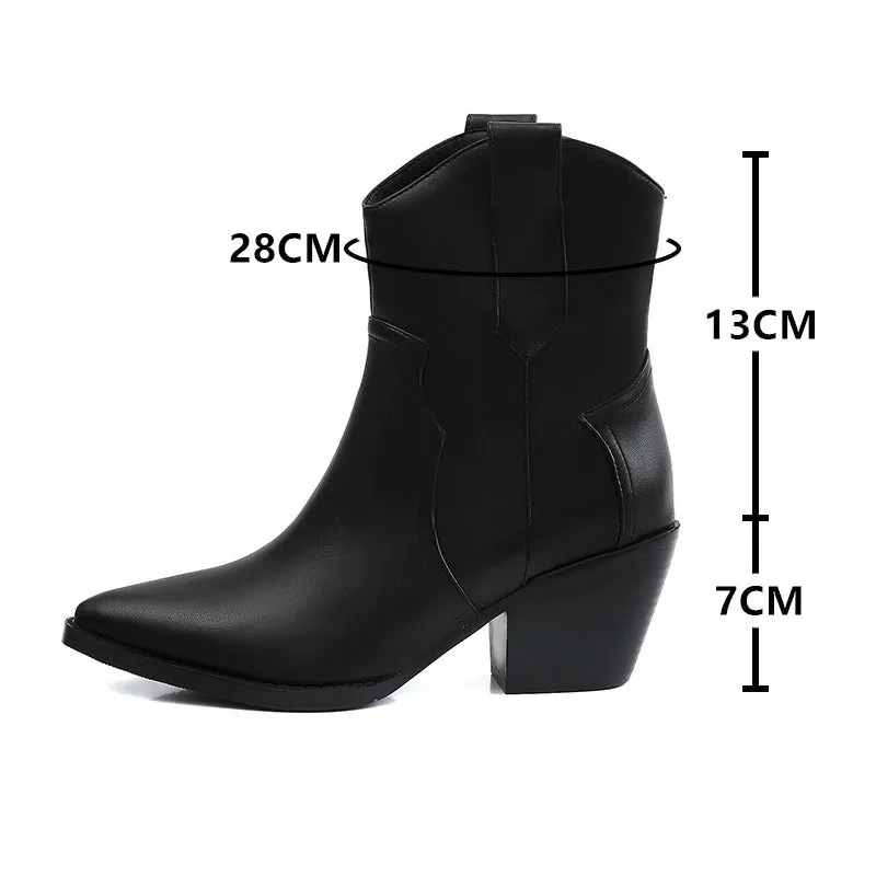 Chic Cowgirl Fashion Vegan Leather Pointed Toe Ankle Boots