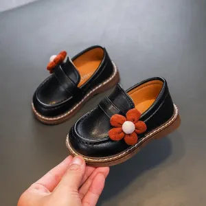 Comfortable Soft Leather Toddler Girl Casual Shoes with Flower - TF329