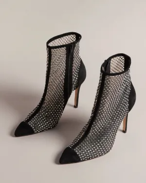 Crystal Mesh Ankle Boots - Black