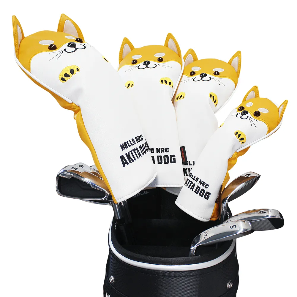 Cute Akita Golf Wood Head Cover PU Leather