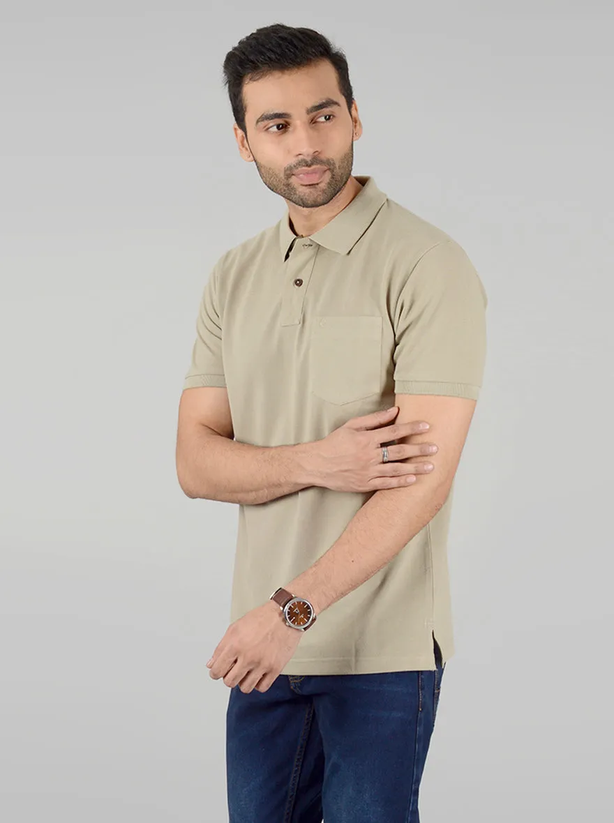 Dark Beige Solid Slim Fit Polo T-Shirt | Greenfibre