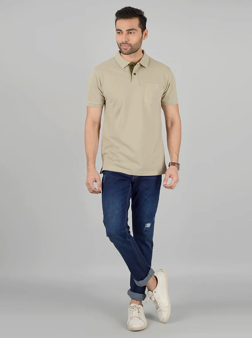 Dark Beige Solid Slim Fit Polo T-Shirt | Greenfibre