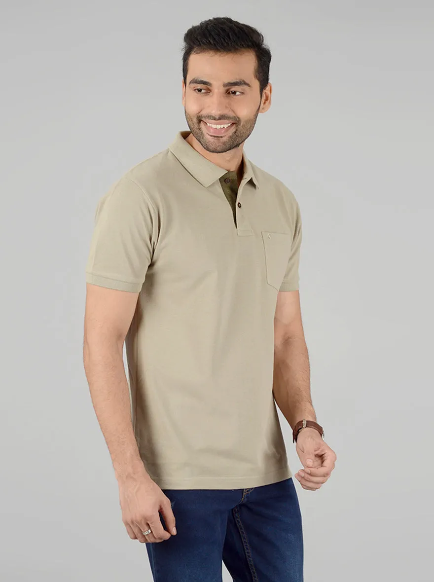 Dark Beige Solid Slim Fit Polo T-Shirt | Greenfibre