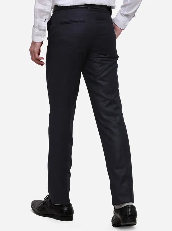 Dark Blue Solid Slim Fit Formal Trouser | Metal