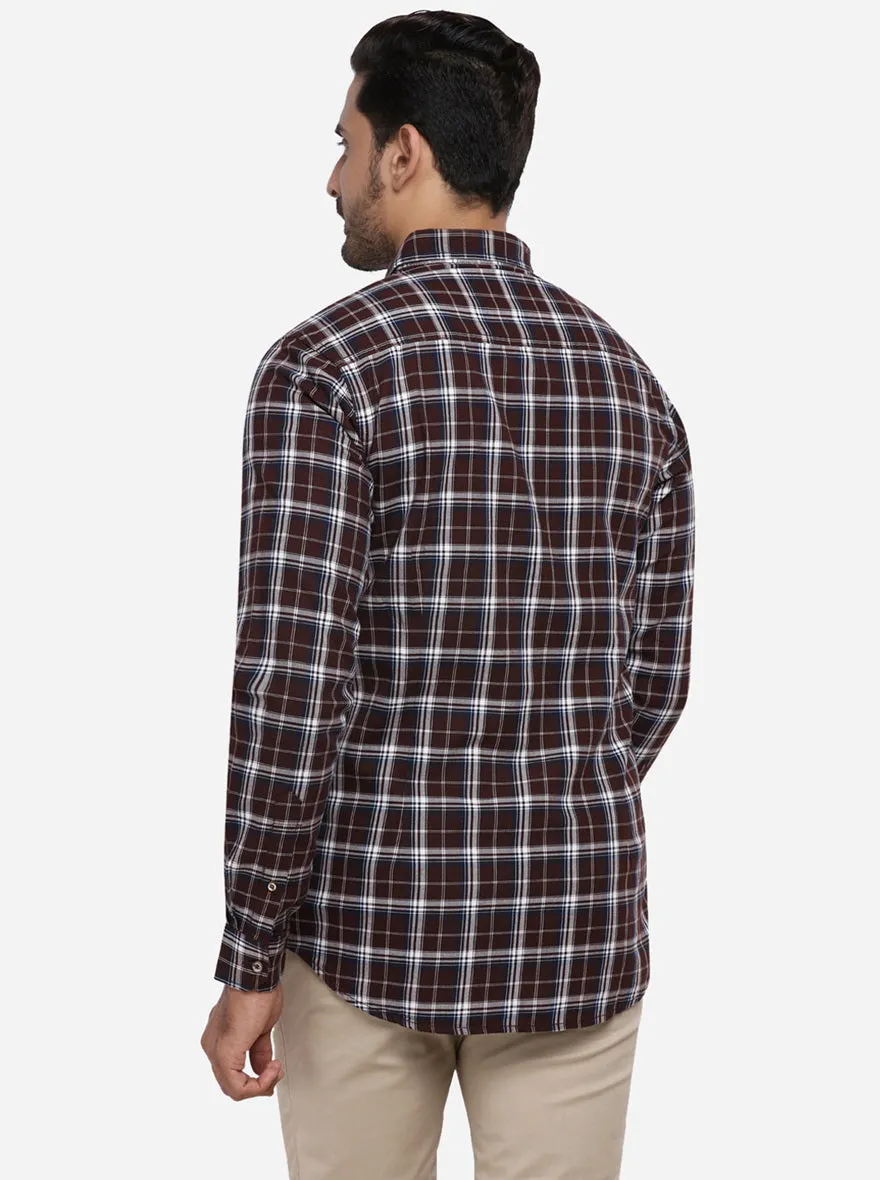 Dark Brown Checked Slim Fit Casual Shirt | JadeBlue