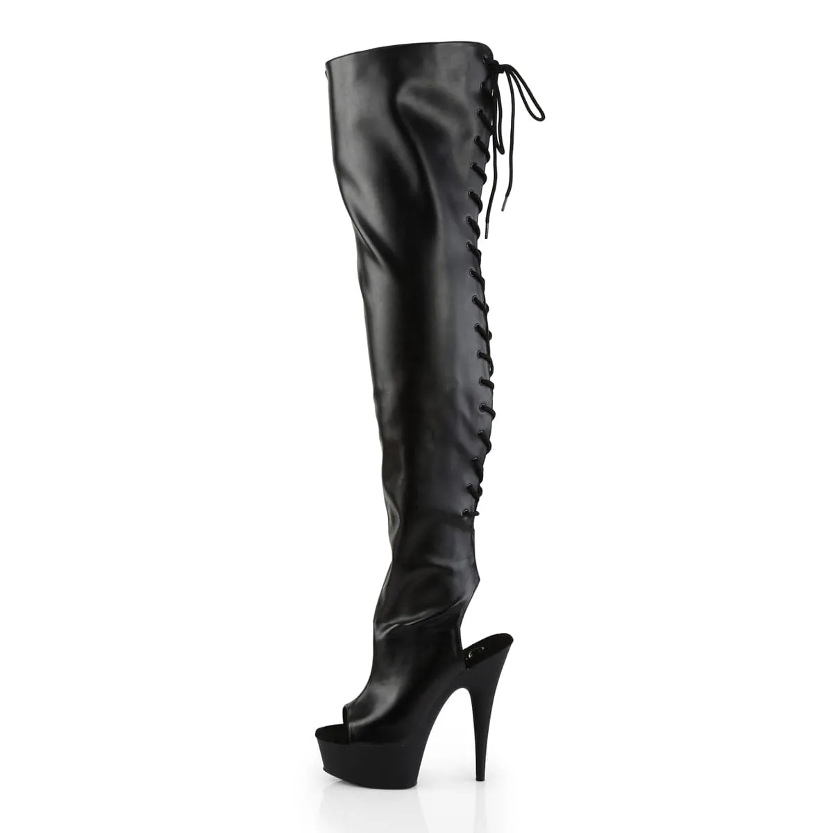 DELIGHT-3017 Black Stretch Faux Leather/Black