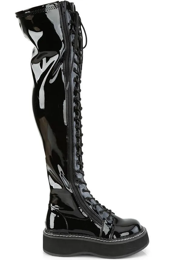 EMILY-375 [Black Patent] | BOOTS [PREORDER]